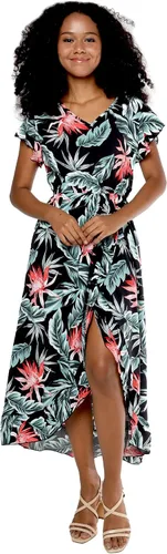 Miniatura 2 de Camisa hawaiana Luau o vestido cruzado con volantes para pareja a juego en color negro lirio floreciente