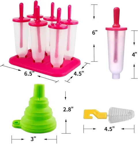 Miniatura 2 de BAKHUK Moldes para paletas de hielo, 3 juegos de moldes para hacer paletas de hielo, con embudo y cepillo, 3 colores, reutilizable, fácil