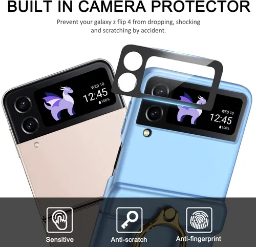 Miniatura 5 de Miimall Funda para Samsung Galaxy Z Flip 4 con soporte de anillo, funda para Galaxy Z Flip 4 con protección magnética de bisagra + protector
