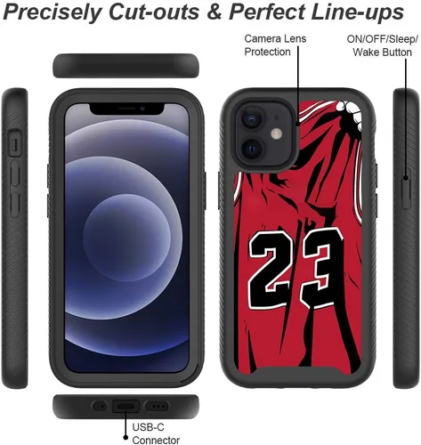 Miniatura 8 de Basketball King 23, diseño de jersey rojo, compatible con iPhone 11, funda de lujo a prueba de golpes, funda resistente de doble capa de TPU suave +
