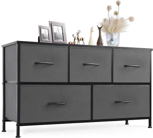 Miniatura 10 de Sweetcrispy Cómoda para dormitorio, cómoda de tela con 8 cajones, cómoda para armario, sala de estar, marco de acero resistente, parte superior