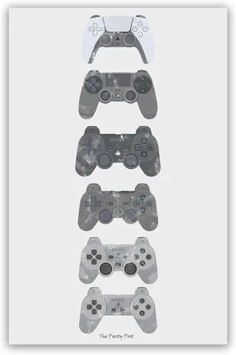 Póster de la evolución del controlador PS para decoración de pared de sala de juegos. Historia de los controladores PS, póster artístico para