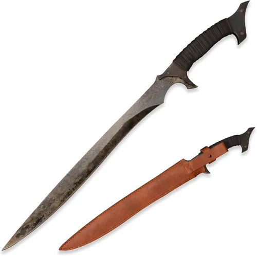 SV Espada de corte artesanal hecha a mano de manganeso y acero, de tang completo, para exteriores, caza, camping, senderismo, supervivencia, con