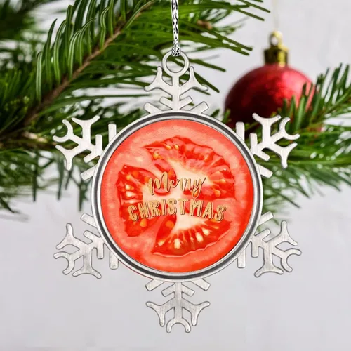 Miniatura 2 de Adorno de copo de nieve verde para árboles de Navidad, frutas, comida realista, adornos de Navidad personalizados 2022, divertido recuerdo de metal