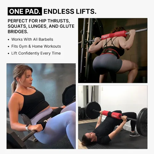 Miniatura 9 de DMoose Fitness Almohadilla de Barra para Empuje de Cadera, Sentadillas y Estocadas - Cojín de Espuma Gruesa Antideslizante para Soporte de Cuello