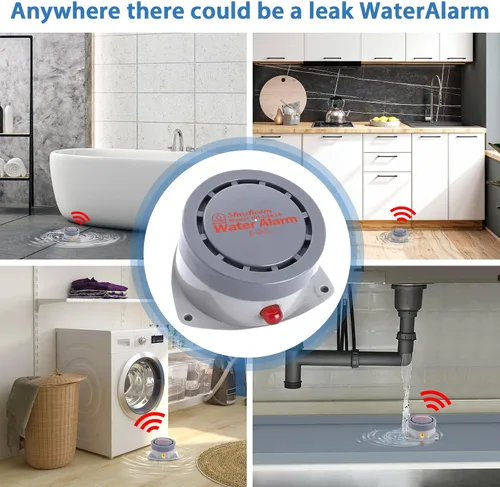 Miniatura 5 de Detector de fugas de agua, paquete de 1 unidad, alarma de agua Shackcom de 110 dB, inalámbrico, resistente al agua y funciona con pilas, alertas