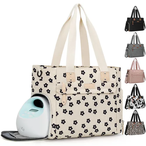 Miniatura 14 de Pritent Bolsa de Pañales Tote para Mamá Trabajadora, Bolsa de Pañales de Viaje Grande para Mamá y Papá con Funda para Laptop de 14 Pulgadas, Bolsa