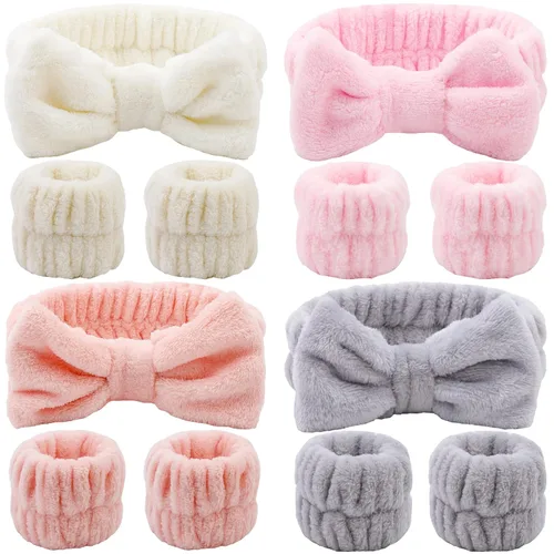 Miniatura 8 de 12 PIEZAS Diademas de Spa y Muñequeras para Lavado Facial - Diadema de Maquillaje de Microfibra Suave Súper Linda con Bandas Elásticas de Lazo