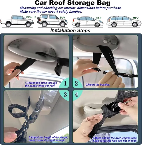 Miniatura 6 de Red de carga para techo de automóvil para SUV, almacenamiento de techo de automóvil de 35.4 x 25.6 pulgadas, capacidad de carga, redes de carga