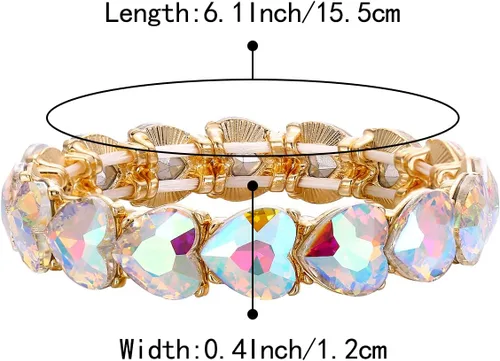 Miniatura 4 de EleQueen Pulsera elástica de corazón de cristal con diamantes de imitación para mujer