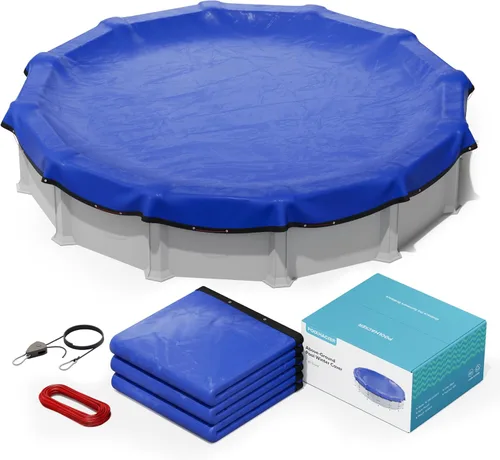 Miniatura 10 de POOLHACKER Cubierta redonda de piscina de 8 pies para piscinas sobre el suelo, cubierta de piscina resistente al viento con cable de acero y sistema