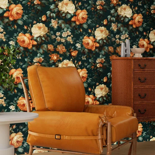 Miniatura 3 de Fvlow Papel Tapiz Floral Brillante Despegar y Pegar Vintage Verde Oscuro 17.4" x 118" Envoltura de Vinilo para Encimera Autoadhesivo Removible