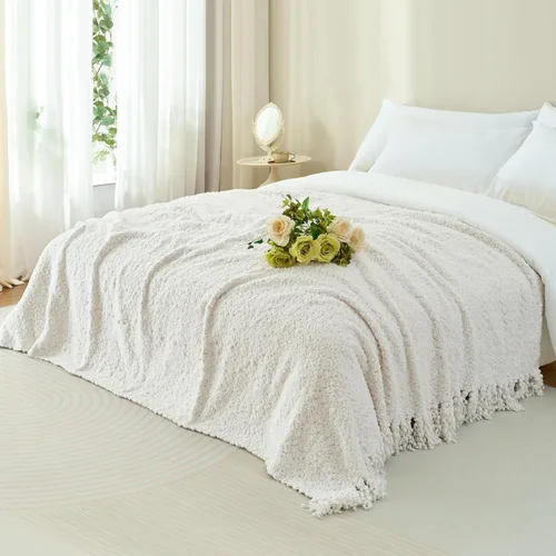 Miniatura 2 de Manta para sofá, lujosa de punto negra de 50"x60", con textura y borlas confeccionada a mano, para cama, sofá, decoración rústica y boho