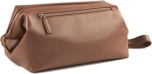 Miniatura 2 de Leatherology Neceser enmarcado – Kit de cuero Dopp con apertura de boca ancha, forro resistente al agua y compartimentos con cremallera, Coñac