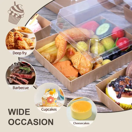 Miniatura 4 de Cajas de charcutería de 7 x 5 pulgadas con tapas transparentes, paquete de 50 recipientes desechables para alimentos, cajas grandes de papel
