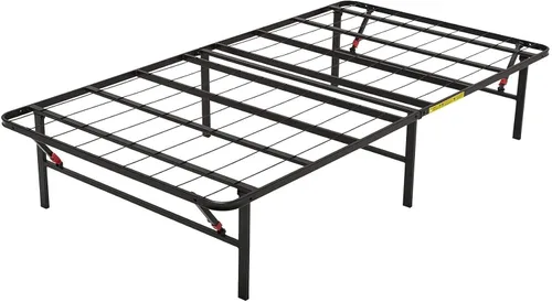 Amazon Basics Base de cama plegable de metal con almacenamiento, soporte de acero resistente, no necesita somier, 14 pulgadas de alto, configuración