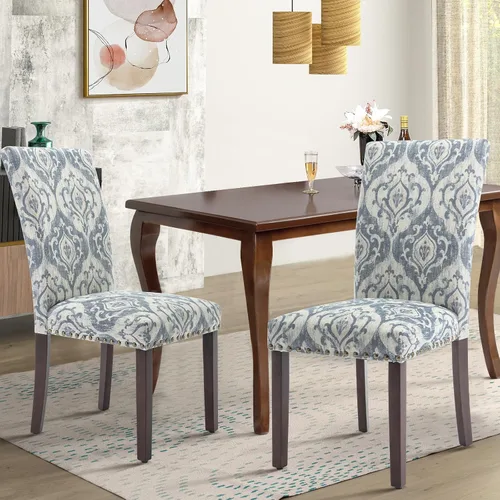 Miniatura 8 de COLAMY Juego de 6 sillas de comedor tapizadas Parsons, sillas laterales de tela para comedor y cocina con ribete de tachuelas y patas de madera