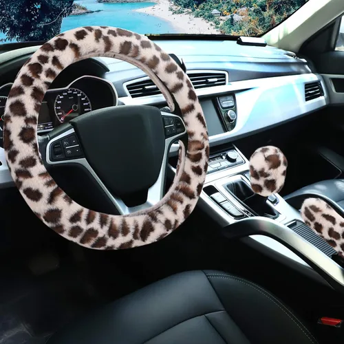 Accmor - Funda mullida para volante para mujeres y niñas, ajuste universal de 15 pulgadas, funda de freno de mano y funda para palanca de cambios,