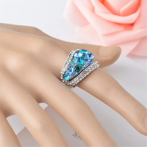 Miniatura 4 de Ai.Moichien Anillos de banda ancha chapados en plata con diamantes de imitación vintage para mujer, resistentes al deslustre, elegante, joyería