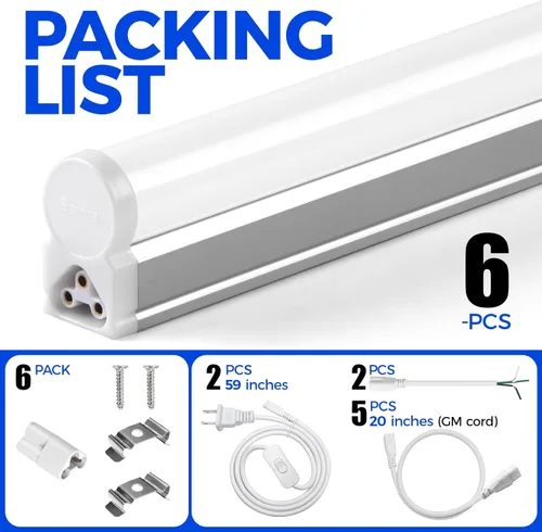 Miniatura 8 de Barrina T5 - Luz LED para tienda de 4 pies, 2 cables de alimentación de 6500 K, blanco súper brillante, 2200 lm, 20 W, lámpara de techo comercial