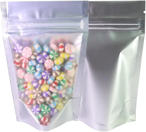 Miniatura 17 de 100 bolsas de sellado con cremallera resellables de papel metálico de color transparente esmerilado para ventana (negro, soporte 2 onzas)