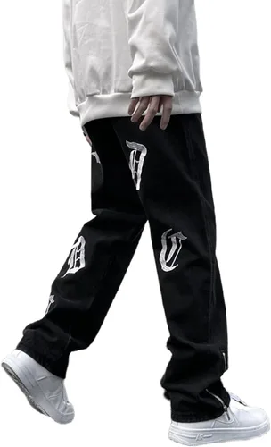 Miniatura 4 de FantasyGears Y2k - Pantalones de mezclilla para hombre, estilo grunge, hip hop, holgados, pierna recta, pantalones góticos, holgados, ropa de calle
