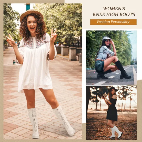 Miniatura 2 de Vepose Botas altas hasta la rodilla con plataforma de encaje 953 para mujer con tacón grueso y cómodo