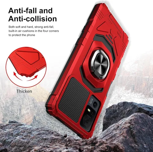 Miniatura 3 de TJS Funda para TCL 40 XL y T608DL, Lively Jitterbug Smart4 - Protector de pantalla de vidrio templado, soporte de metal resistente contra caídas Rojo