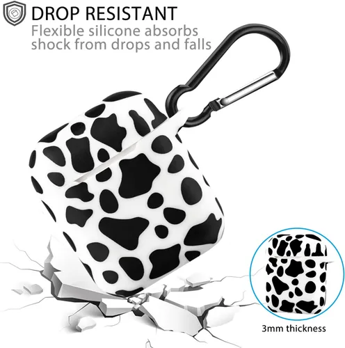 Miniatura 6 de LitoDream - Funda de silicona suave y flexible con llavero para Apple AirPods 2 y 1, ideal para niñas (vaca)