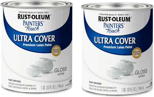 Miniatura 17 de Rust-Oleum Brush On Paint 224430T Painter's Touch - Pintura de látex, cuarto de galón, imprimación blanca plana acrílica, 32 onzas líquidas