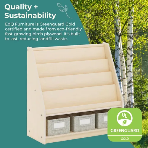 Miniatura 6 de Guidecraft EdQ - Expositor de libros y contenedores naturales con 3 contenedores de tela de almacenamiento: estanterías multiusos de madera