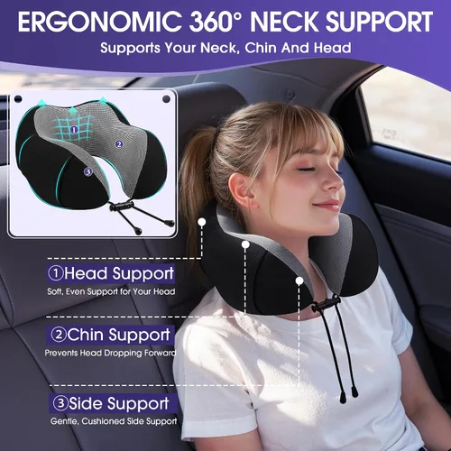 Miniatura 2 de CloudBliss Almohada de viaje de espuma viscoelástica de alta calidad, almohada cervical cómoda y de apoyo, almohadas cervicales para viajar