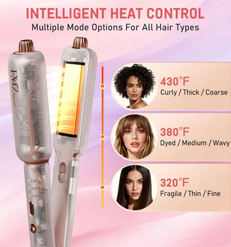 Miniatura 5 de FMZ Plancha plana rosa para mujer, 4 en 1, plancha profesional iónica para alisar, rizar, rizar, doble voltaje, apagado automático, pequeño portátil