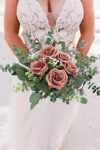 Miniatura 7 de Flores artificiales de rosa, rosa artificial, rosa falsa, rosa de seda, flores falsas de aspecto real con tallos para ramos de boda DIY, centros
