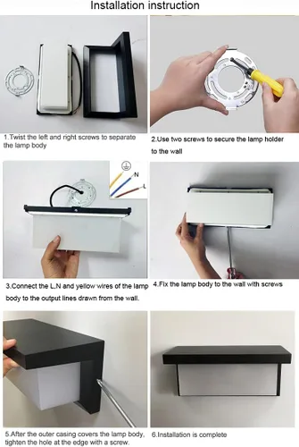 Miniatura 4 de Aplique de pared LED de 18 W, lámpara de porche exterior impermeable IP65, luz de pared blanca cálida de 3000 K, lámpara de pared de aluminio negro