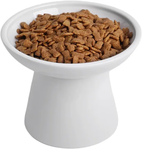 Miniatura 13 de Cuencos de Cerámica Extra Anchos Elevados de 6.2 Pulgadas para Gatos, Juego de Cuencos de Comida y Agua para Gatos Mayores Grandes y Perros Blanco-4