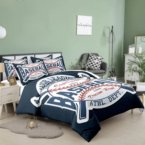 Miniatura 2 de Juego de edredón deportivo Bodhi para niños, juego de edredón de béisbol individual, juego de edredón individual para niños, juego de cama