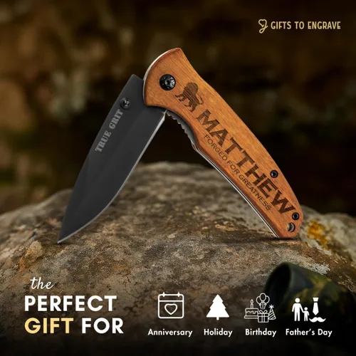 Miniatura 8 de Regalos de navaja personalizada para hombres, cuchillo de caza para él, regalo de Navidad personalizado para papá, novio, regalo grabado