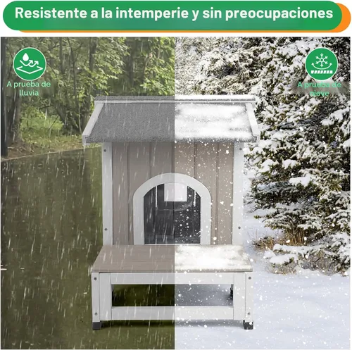 Miniatura 7 de PetsCosset Casa para gatos al aire libre resistente a la intemperie, refugio de gatos de dos pisos para exteriores, condominio interior para gatos