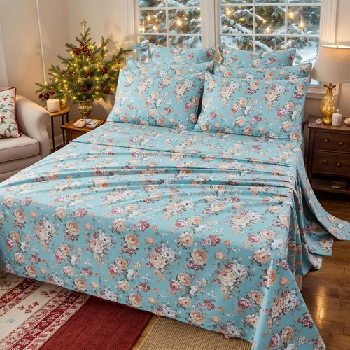Miniatura 34 de FADFAY Juego de sábanas de cama tamaño King 100% algodón, color verde salvia, patrón floral de rosas rojas de campo francés, ropa de cama de lujo