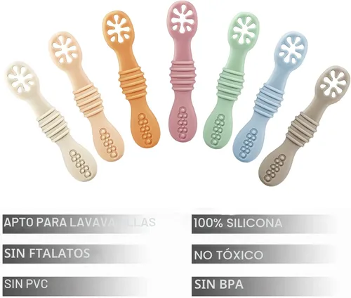 Miniatura 3 de PandaEar Paquete de 7 cucharas de silicona para bebés Suministros de destete para bebés Cuchara de alimentación infantil para primera etapa