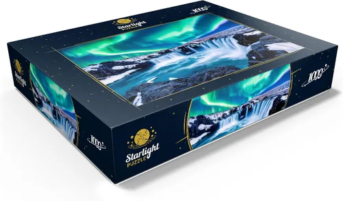 Miniatura 3 de MyPuzzle Luces del Norte sobre la Cascada Godafoss en Islandia - Rompecabezas Premium de 1000 Piezas para Adultos