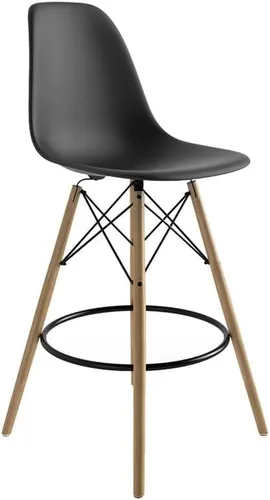 Miniatura 4 de Inmod Taburete de plástico moldeado con patas de madera, juego de 2, color rojo mate, taburetes de concha sin brazos DSW modernos de mediados