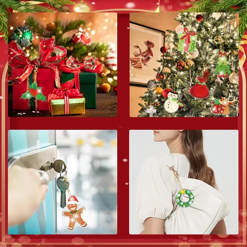 Miniatura 7 de YUE ZHE 16 PCS Kits de Arte de Diamante de Navidad para Adultos, Llaveros de Arte de Diamante Doble Cara, Llaveros de Pintura 5D de Navidad DIY