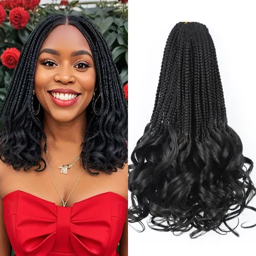 Miniatura 70 de Trenzas de ganchillo rizado francés T33, cabello pre-anillado 10 pulgadas, trenzas cortas rizadas francesas con extremos rizados, trenzas box