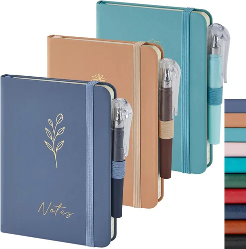 Miniatura 34 de Paquete de 3 cuadernos rayados con bolígrafo, cuadernos A5 (5.7 x 8.4 pulgadas) de tapa dura de cuero para mujeres y hombres, trabajo, 160 páginas