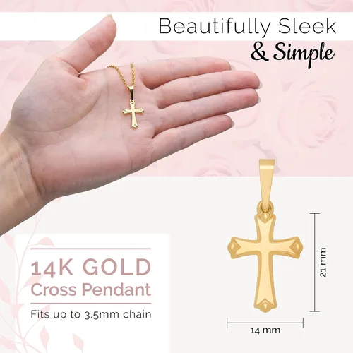 Miniatura 4 de MAZZERI Colgante de cruz de oro de 14 quilates, dijes religiosos de oro hipoalergénico para hombres y mujeres, hecho a mano en los Estados Unidos