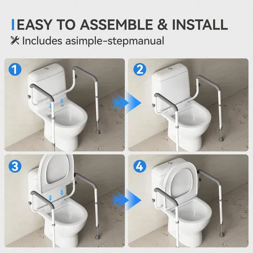 Miniatura 4 de Loyoda Riel de seguridad para inodoro de acero resistente, se atornilla de forma segura a los agujeros del asiento del inodoro, altura y ancho Blanco