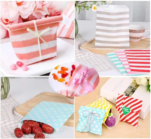 Miniatura 5 de Bolsas de papel biodegradables para galletas de caramelo, bolsas de regalo seguras para alimentos para botín de fiesta, golosinas de bufé, 100 Rosa