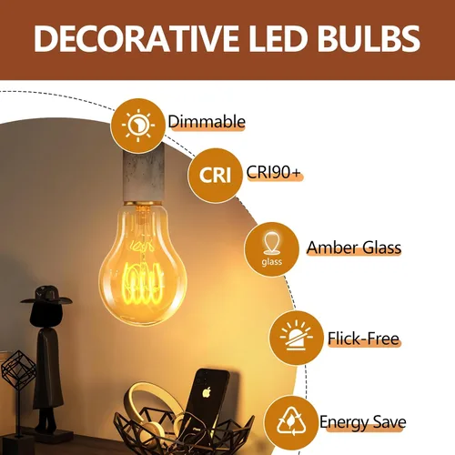 Miniatura 4 de HESSION Bombillas LED Edison A19 vintage, equivalente a 4 W, bombillas LED regulables de 40 W, 400 lúmenes, bombillas cálidas ámbar de 2300 K, base